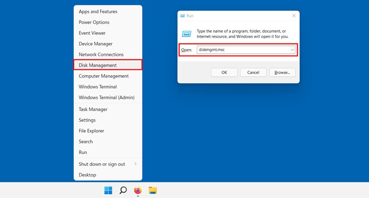 Type Disk Management in your Windows search bar