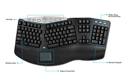 Adesso PCK-308B Wired Ergonomic Keyboard With Touchpad
