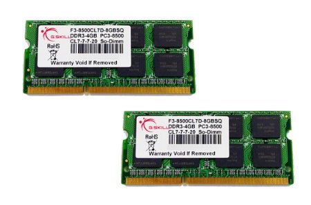 G.Skill F3-8500CL7D-8GBSQ 8 GB (2 x 4 GB) DDR3-1066 SODIMM CL7 Memory