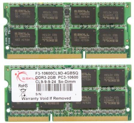 G.Skill F3-10600CL9D-4GBSQ 4 GB (2 x 2 GB) DDR3-1333 SODIMM CL9 Memory