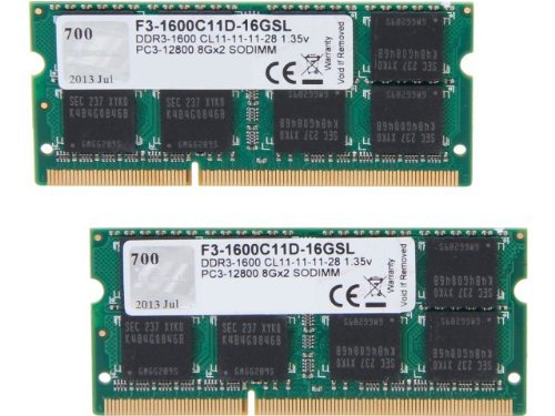 G.Skill F3-1600C11D-16GSL 16 GB (2 x 8 GB) DDR3-1600 SODIMM CL11 Memory
