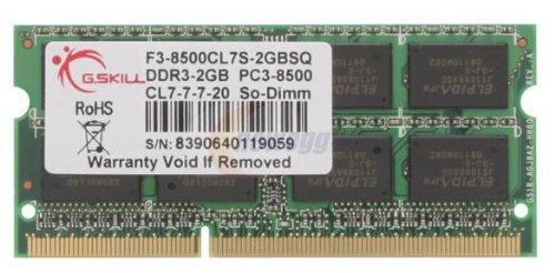 G.Skill F3-8500CL7S-2GBSQ 2 GB (1 x 2 GB) DDR3-1066 SODIMM CL7 Memory